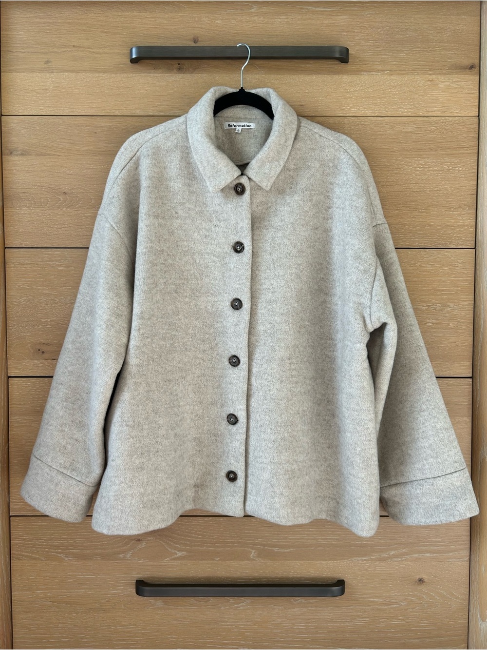 Reformation Light Gray Button-Up Wool-Blend Pea Coat